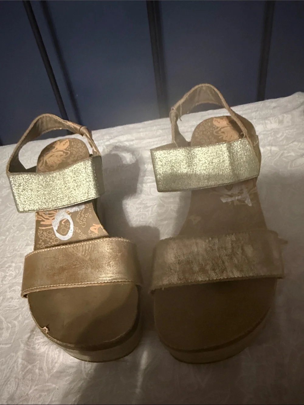 OTBT Metallic Gold Strappy Wedge Sandals